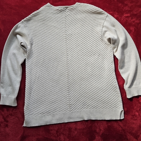 Chaps Women Large V-Neck Ivory Metallic Gold Shimmering Knit Sweater - Picture 5 of 8